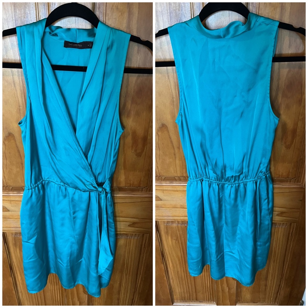Satin blue mini wrap dress